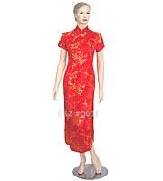 Red gold cherry blossom qipao dress