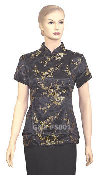Black gold plum blossom brocade blouse