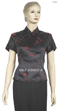 Black red bamboo leave brocade blouse