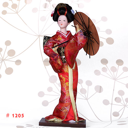 Red Japanese Geisha Doll w/Umbrella