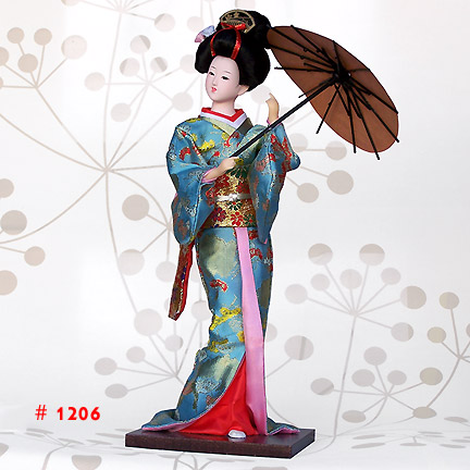 Sky Blue Geisha Doll With An Umbrella
