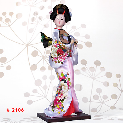 White Japanese Geisha Doll With A Fan