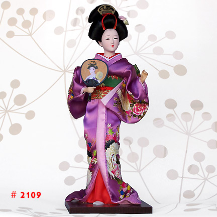 Purple Geisha Doll Holding A Fan