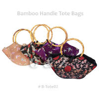 Brocade tote bags with bamboo handles