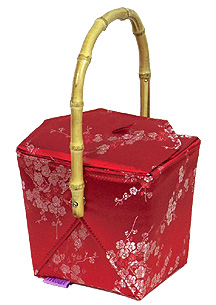Red/Silver Cherry Blossom Brocade Take Out Box