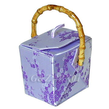 Silver/Light Purple Cherry Blossom Brocade Take Out Box