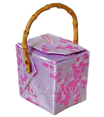 Silver/Light Pink Cherry Blossom Brocade Take Out Box